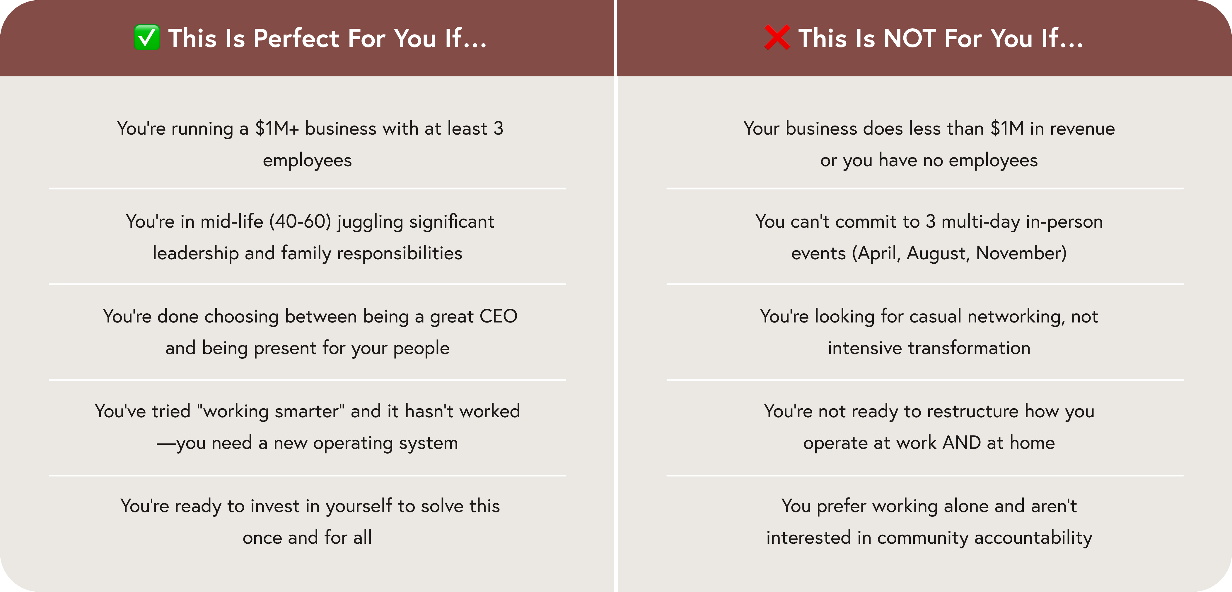 Comparison table - Desktop