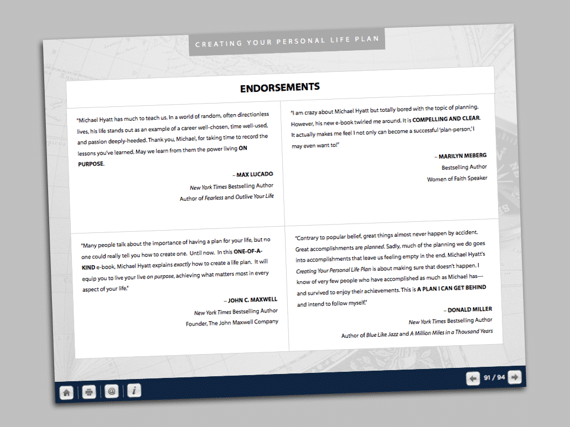 A Page of Endorsements from Creating Your Personal Life Plan